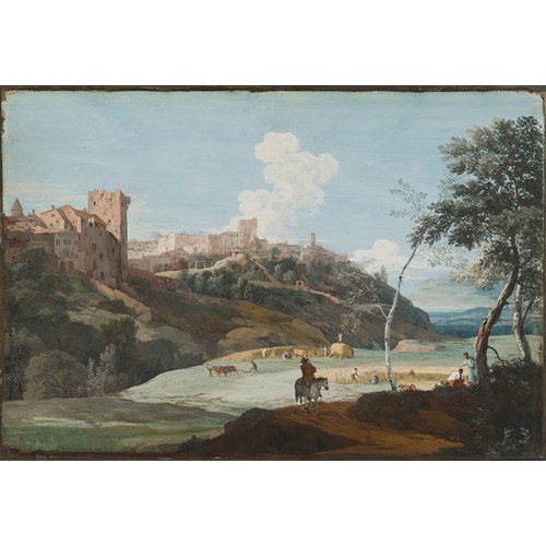 Summer Landscape with an Italian Hill Town and Grain Harvesters